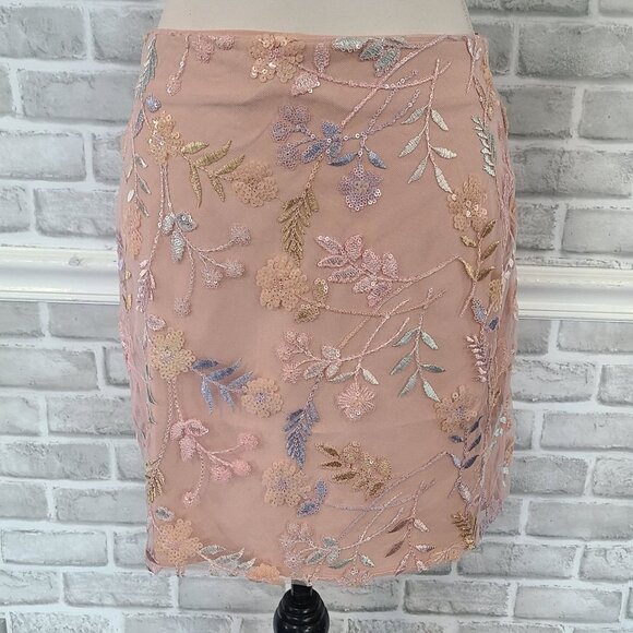 Idem Ditto Embroidered Sequined Floral Tulle Mini Skirt NEW Romantic Feminine M - Picture 8 of 8